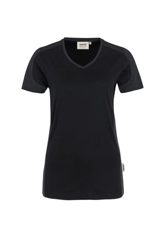 Hakro Damen V-Shirt 190 MIKRALINAR® Contrast schwarz/anthrazit