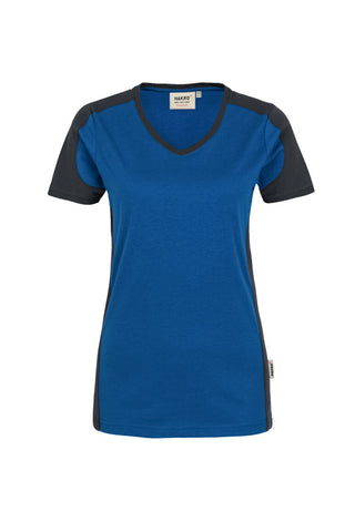 Hakro Damen V-Shirt 190 MIKRALINAR® Contrast royalblau/anthrazit
