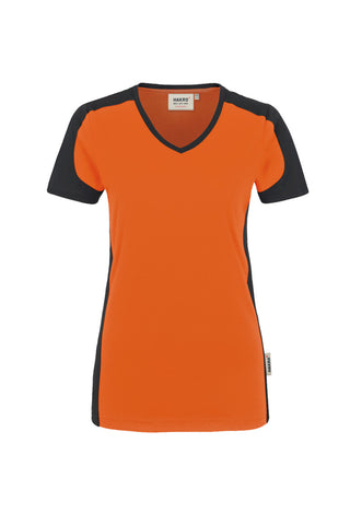 Hakro Damen V-Shirt 190 MIKRALINAR® Contrast orange/anthrazit