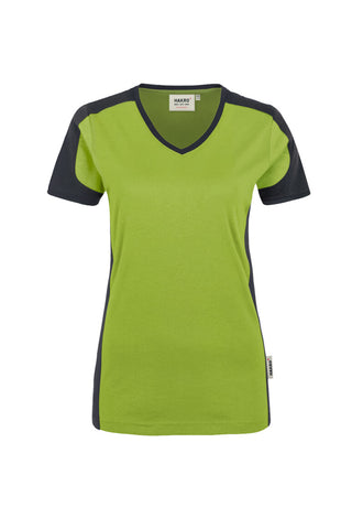 Hakro Damen V-Shirt 190 MIKRALINAR® Contrast kiwi/anthrazit