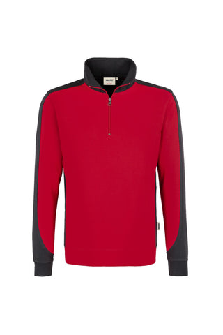 Hakro Herren/Unisex Zip-Sweatshirt 476 MIKRALINAR® Contrast rot/anthrazit