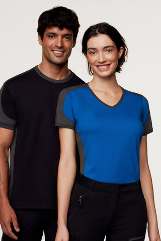 Hakro Damen V-Shirt 190 MIKRALINAR® Contrast schwarz/anthrazit