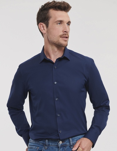 Russell Athletic Collection Men's Long Sleeve Fitted Ultimate Stretch Shirt Z960